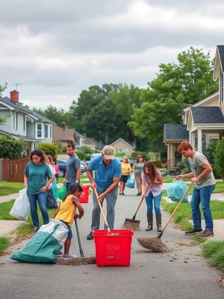 A photo of residents participating in a neighborhood cleanup event, highlighting the association's efforts to maintain a clean and healthy environment.